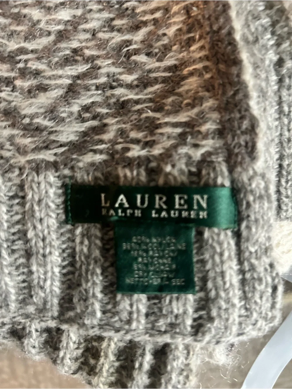 Lauren Ralph Lauren Cream and Gray Patchwork Knit scarf